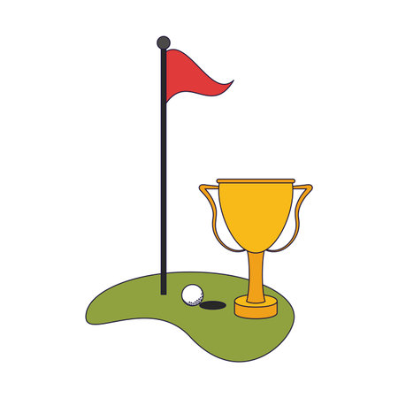 Golf playfield flag and ball with trophy cup vector illustration graphic designのイラスト素材