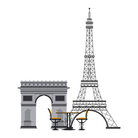 Vintage table and chair on eiffel tower vector illustration graphic designのイラスト素材