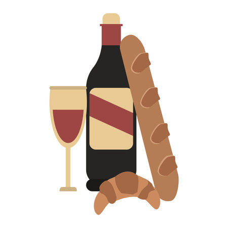 Wine bottle and cup with bread and cheese vector illustration graphic designのイラスト素材