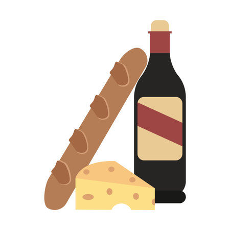 Wine bottle and bread with cheese vector illustration graphic designのイラスト素材