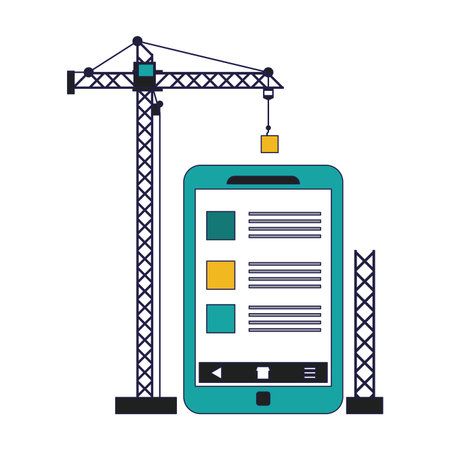 Website under construction smartphone and crane vector illustration graphic designのイラスト素材