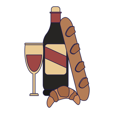 Wine bottle and cup with bread and cheese vector illustration graphic designのイラスト素材