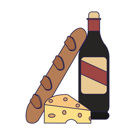 Wine bottle and bread with cheese vector illustration graphic designのイラスト素材