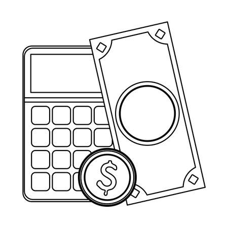 Calculator with cash and coin vector illustration graphic designのイラスト素材