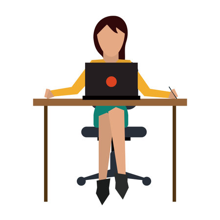 Businesswoman seated with laptop on desk vector illustration graphic designのイラスト素材