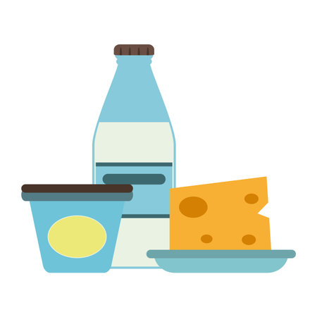 healthy food milk bottle and cheese with yogurth vector illustration graphic designのイラスト素材