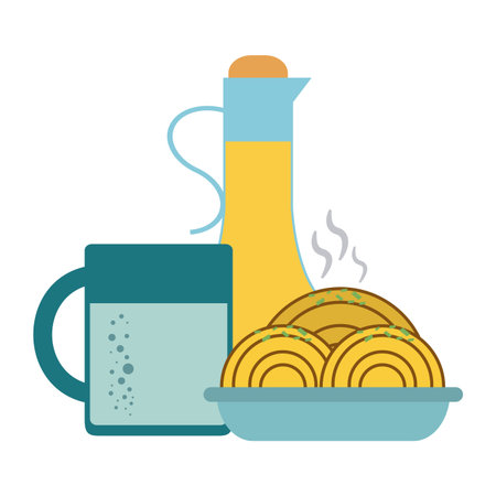 healthy food noodles andorange juice with water vector illustration graphic designのイラスト素材