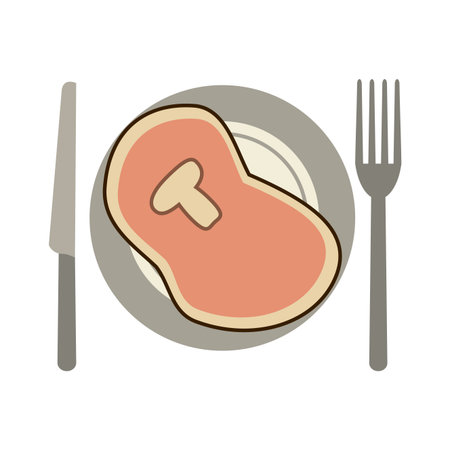 healthy food beef steak on dish with cutlery vector illustration graphic designのイラスト素材