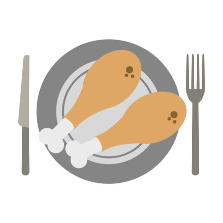 healthy food chickenthighs on dish with cutlery vector illustration graphic designのイラスト素材