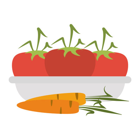Fresh tomatos and carrots vegetables on dish vector illustration graphic designのイラスト素材