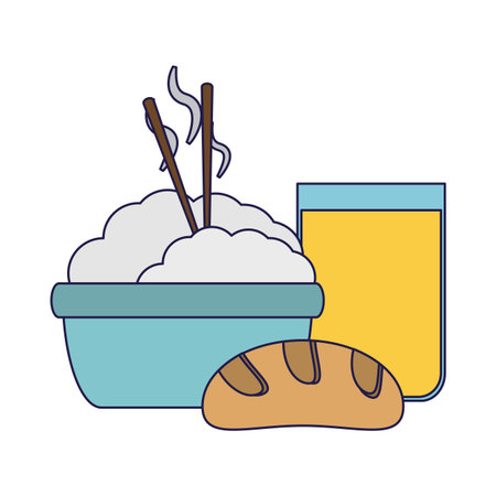 healthy food rice in bowl and bread with orange juice cup vector illustration graphic designのイラスト素材