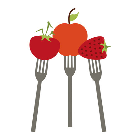 fruits apples and strawberry on forks vector illustration graphic designのイラスト素材