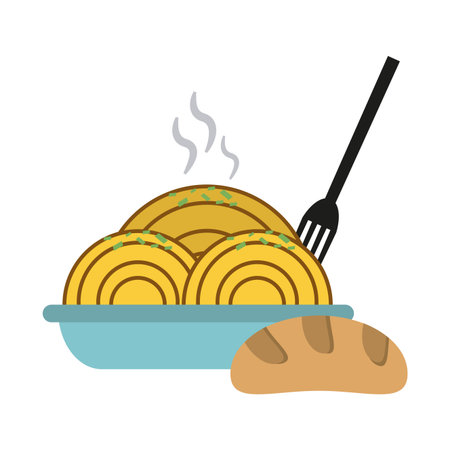 food noodles in dish and bread vector illustration graphic designのイラスト素材