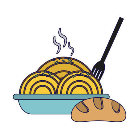 food noodles in dish and bread vector illustration graphic designのイラスト素材