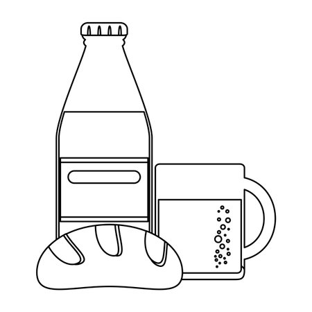 healthy food bread with milk bottle and cup vector illustration graphic designのイラスト素材