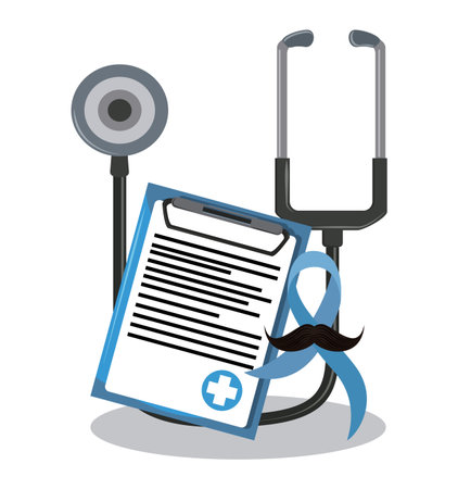 Prostate cancer campaign medical report stethoscope and ribbon vector illustration graphic designのイラスト素材