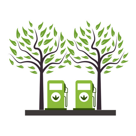 Electric fuel dispenser and trees vector illustration graphic designのイラスト素材