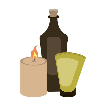 spa candle with cream and oil bottles vector illustration graphic designのイラスト素材