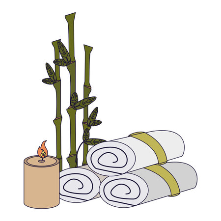 spa towels and candle with bamboo vector illustration graphic designのイラスト素材