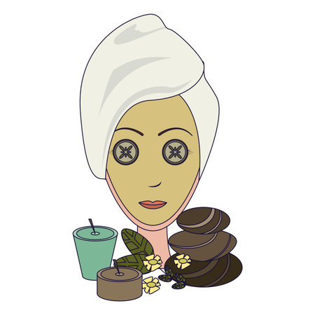 spa woman mask and rocks with candles vector illustration graphic designのイラスト素材