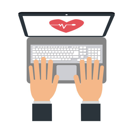 hands using medical software laptop vector illustration graphic designのイラスト素材