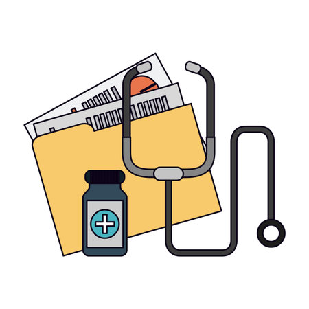Medical reports stethoscope and medicine bottle vector illustration graphic designのイラスト素材