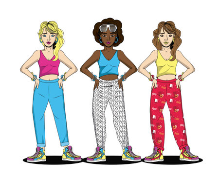 eighties and nineties style women white background vector illustration graphic designのイラスト素材