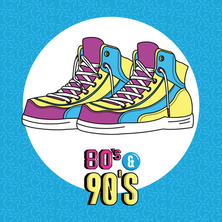 eighties and nineties style sneakers with round icon vector illustration graphic designのイラスト素材