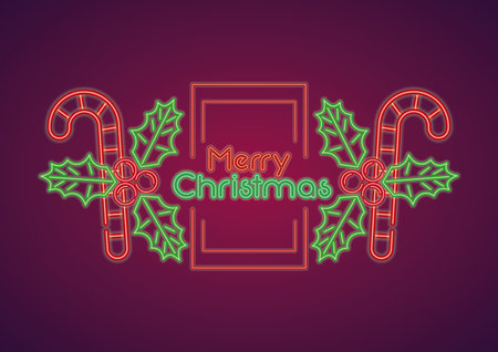 merry christmas card canes with flowers lighting purple background vector illustration graphic designのイラスト素材