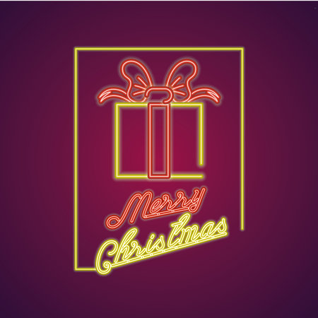 merry christmas card gift box lighting purple background vector illustration graphic designのイラスト素材