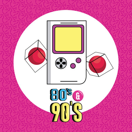 eighties and nineties style game round icon purple background vector illustration graphic designのイラスト素材