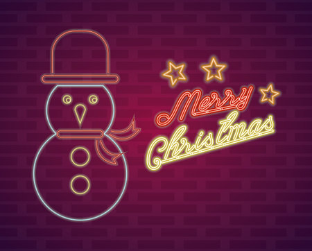 merry christmas card snowman lighting brick wall background vector illustration graphic designのイラスト素材