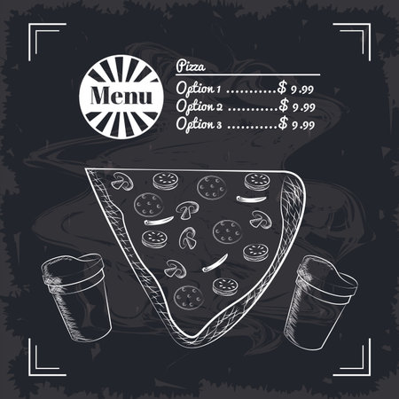 menu fast food three options pizza and coffee vector illustration graphic designのイラスト素材