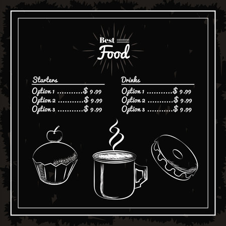 menu deserts and coffee donuts black backgroundのイラスト素材