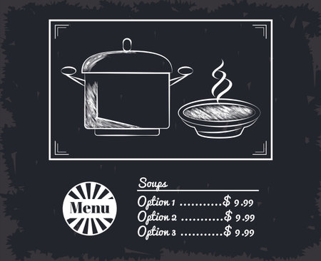 menu restaurant items cooking pot soup vector illustration graphic designのイラスト素材