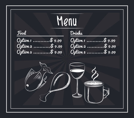 menu restaurant items chicken fish wine coffee vector illustration graphic designのイラスト素材