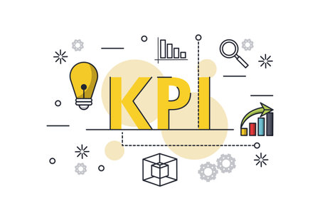 key performance indicator with light bulb bar chart graphics vector illustration graphic designのイラスト素材