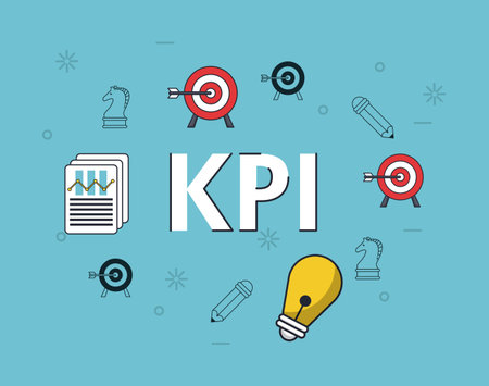 key performance indicator with light bulb target shooting stadistics vector illustration graphic designのイラスト素材