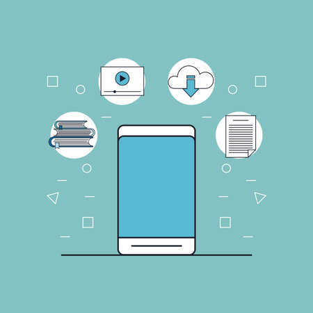 cellphone internet tools article books multimedia download vector illustration graphic designのイラスト素材