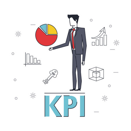 key performance indicator with man and circle graphic in white background vector illustration graphic designのイラスト素材