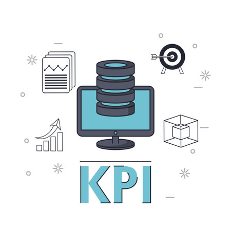 key performance indicator with computer disk target shooting vector illustration graphic designのイラスト素材