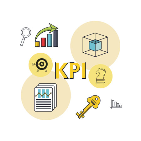 key performance indicator with bar chart graphics stadistics target vector illustration graphic designのイラスト素材
