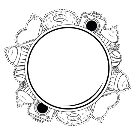 Birthday round frame with candies and gifts cut lines vector illustration graphic designのイラスト素材