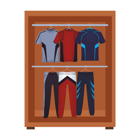 Sport clothes for male inside wooden closeth vector illustration graphic designのイラスト素材