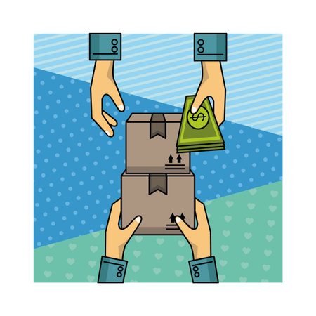 Delivery and logistics hands with boxes over blue background vector illustration graphic designのイラスト素材