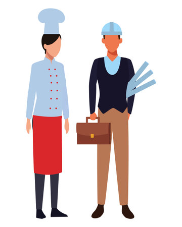 Woman chef and architect holding restaurant plans vector illustration graphic designのイラスト素材