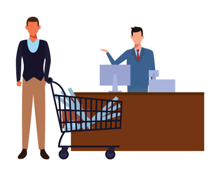 Jobs and occupations architect with plans inside shopping cart vector illustration graphic designのイラスト素材