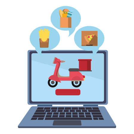 Online fast food order and delivery from laptop vector illustration graphic designのイラスト素材
