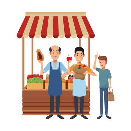 shopper and man with groceries in shopping bags vector illustration graphic designのイラスト素材