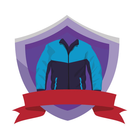 Male fitness sport jacket clothes on badge with blank ribbon banner vector illustration graphic designのイラスト素材